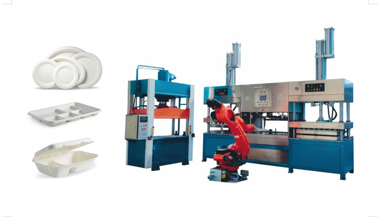 Fully Auto Bagasse Fiber Takeaway Food Tray Making Machine With 6 Axis Robot