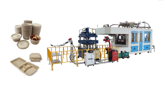 Smart Disposable Paper Pulp Molding Food Tray Producing Machine With Two Robot Arms