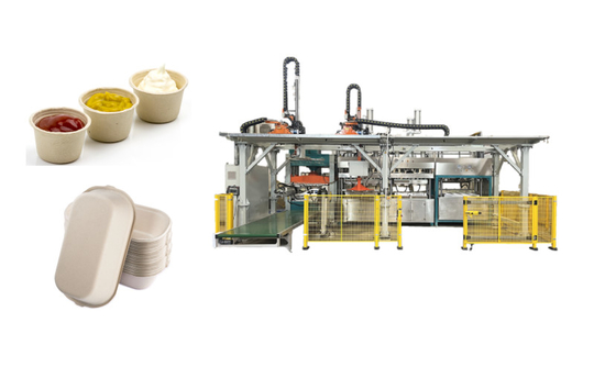 Smart Paper Molded Unbleach Fast Food Tray Production Line With Double Walking Robot Arm