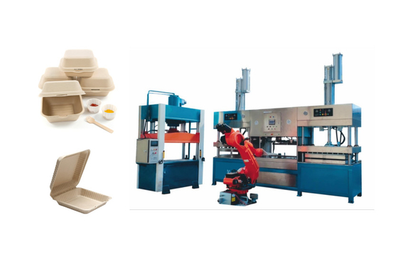 Bleach Pulp Sheet Smart Tableware Making Machine With 6 Axis Robot And Trimming Machine