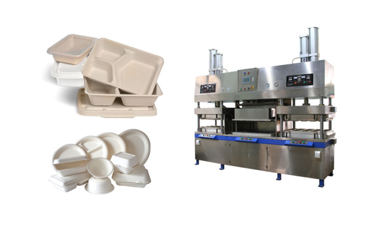Thermoforming / Wet Pressing Biodegradable Tableware Machinery With PLC Control